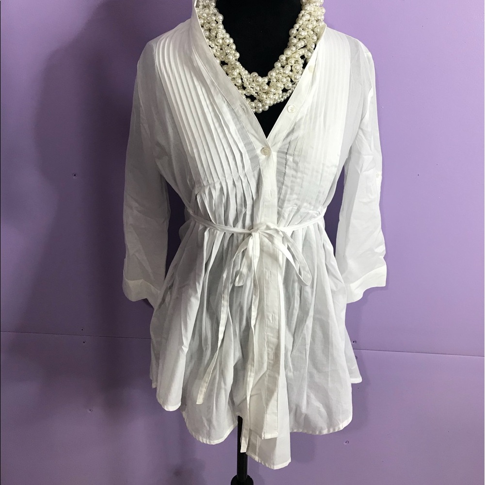 White feather tail button down shirt
